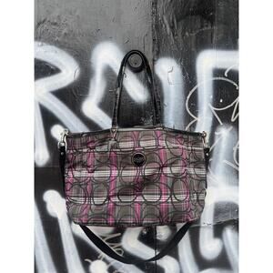 Pink & Black Plaid Monogram Coach Tote Bag